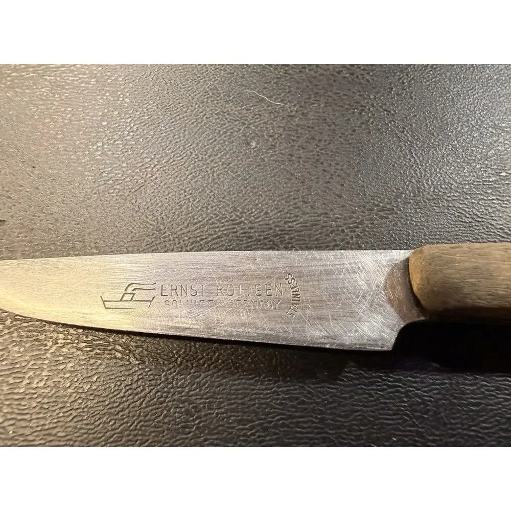 Vintage Ernst Röttgen Solingen Germany Stainless Utility Kitchen Knife Wood
